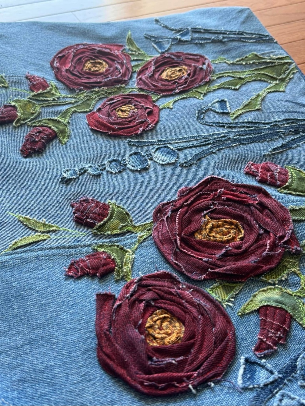 Handcrafted “Rose Garden” Denim Oversized Tote - Picture 7 of 16